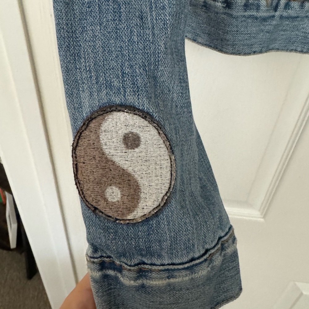 True Religion Blue Denim Jacket with Colorful Patches - Picture 6 of 10